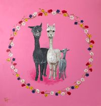 Alpacas-roze 60x60 cm acrylverf op doek te koop &euro; 75,-